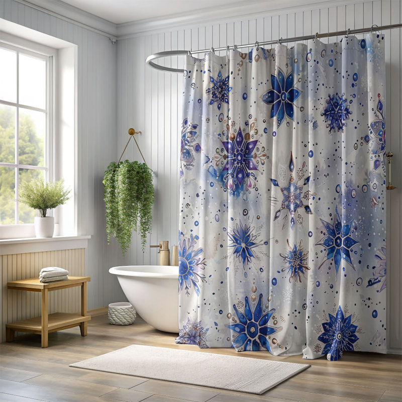 Rideau de douche Snowy Blooms - Premium, H 74 po x l 71 po