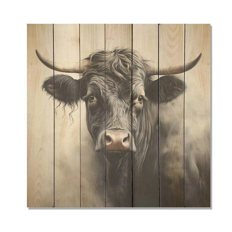 Portrait de vache fumée noire I - animal de vache sur bois, H 15 po x l 15 po