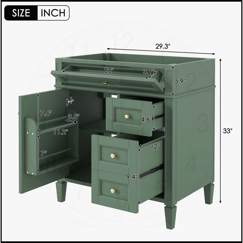 Meuble-lavabo de 30 po sans lavabo supérieur, Vert