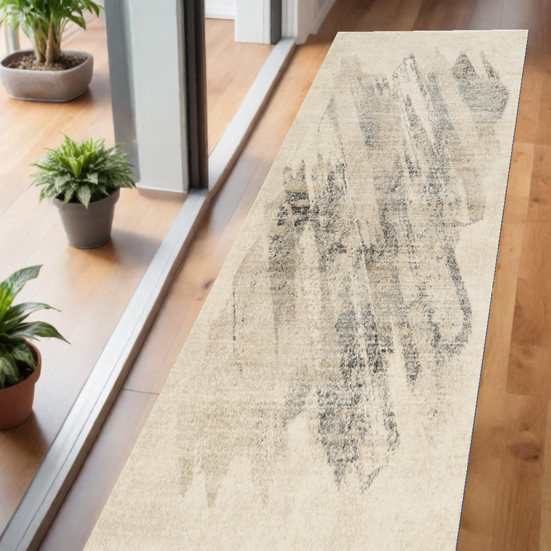 Tapis gris et ivoire Ploumi, Tapis de couloir de 2 pi x 7 pi