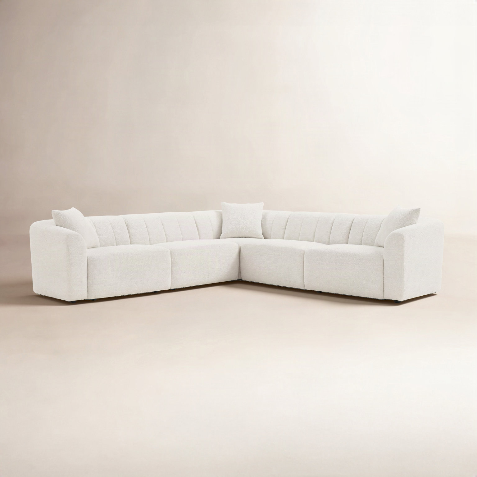 Augustine Upholstered L-Sectional, Merino Pearl Performance Boucle