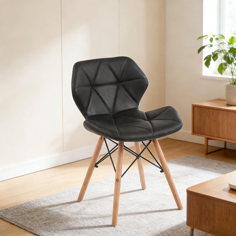 Chaise de salle à manger rembourrée moderne avec dossier, rembourrage en éponge à haute résilience et surface en cuir Pu avec pieds en bois massif pour plusieurs espaces, ensemble de 2 (noir)