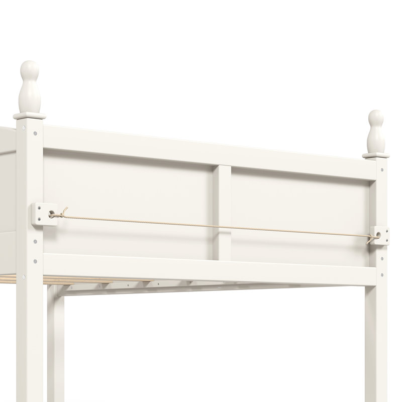 Lit mezzanine en bois pour enfants avec garde-corps et bibliothèque Haven, White