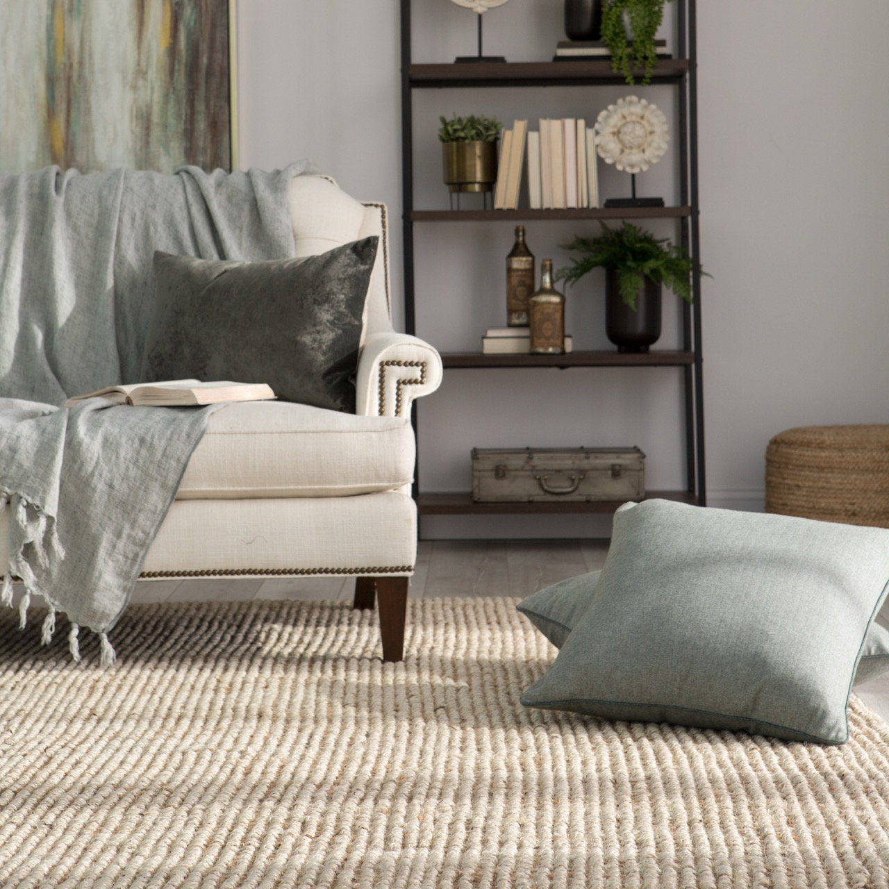 Vesper White Tan Hand-Knotted Jute Rug, Runner 2'6" x 9'