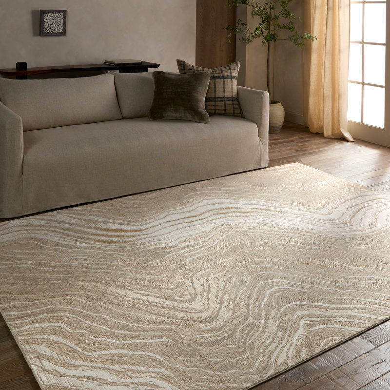 Wrought Studio™ Matei Powerloomed Abstract Tan/Taupe Area Rug, Rectangle 9'6" x 13'6"