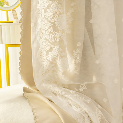 Integrated Cloth And Sheer Double-Layer Curtains - Light Blocking, High-End Lace Princess Style, Polyester Fiber, For Living Room