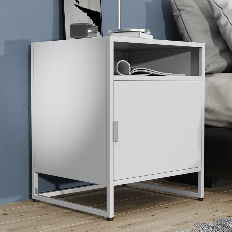 Exposito 45cm W Metal Bedside Table, White