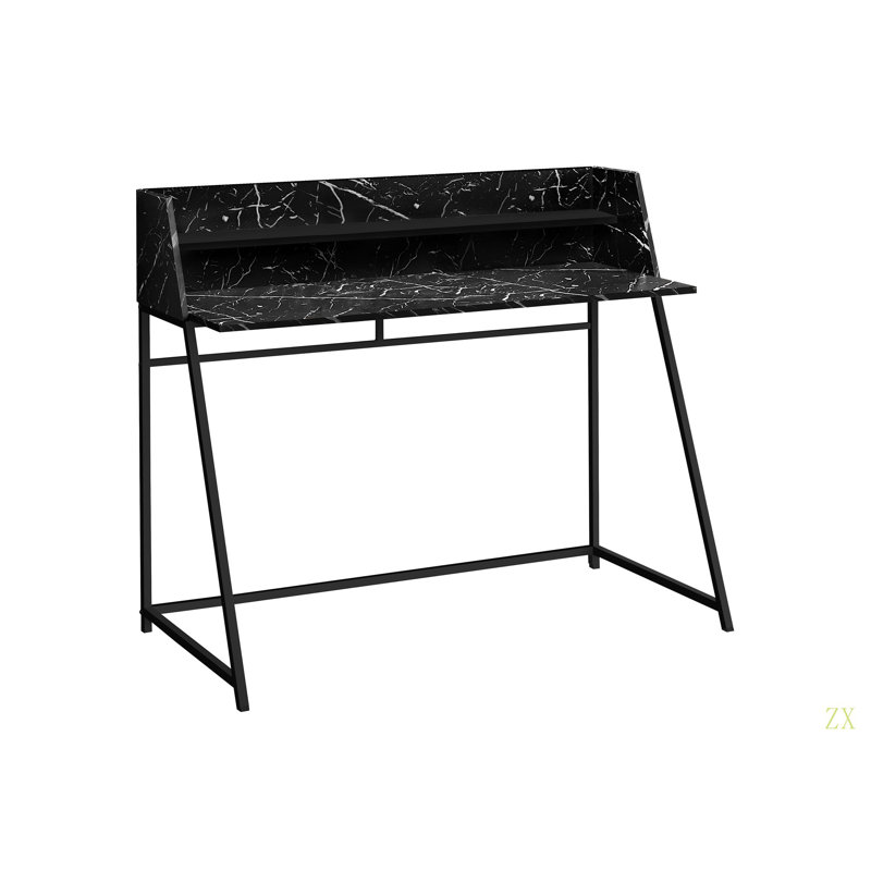 Bureau d'ordinateur, bureau personnel, ordinateur portable, tablettes de rangement, L 48 po, travail, stratifié aspect marbre, métal, contemporain, moderne