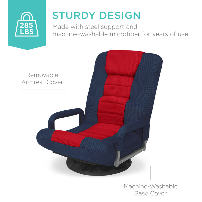 Alba 360-Degree Swivel Gaming Floor Chair w/ Armrest Handles, Foldable Adjustable Back, Blue/Red