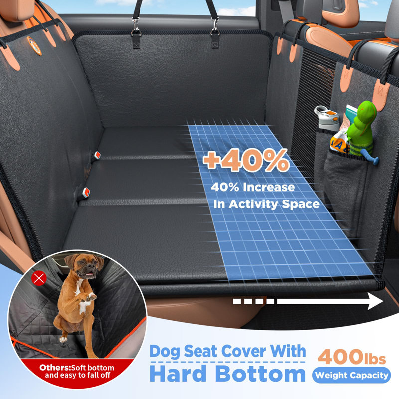 Black PU Leather Waterproof Dog Car Seat Extender with Hard Bottom