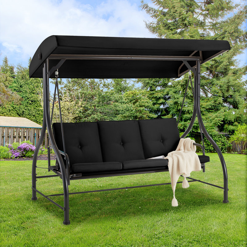 3 Person Porch Swing with Canopy, Black