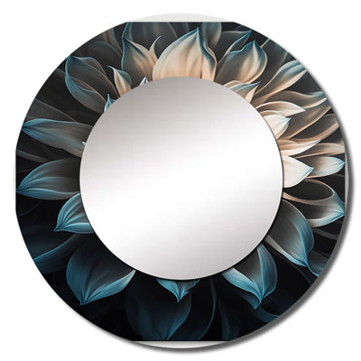 Phelix Blue And White Dahlia Flowers III - Dahlia Mirror, Traditional Round Unique Wall Mirror, Printed Metal Art