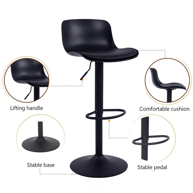 Furniture Modern Design Barstools With Adjustable Height And 360 Rotation,Ergonomic Streamlined Polypropylene High Bar Stools For Bar Counter, Kitchen And Home (Set Of 2, Black)