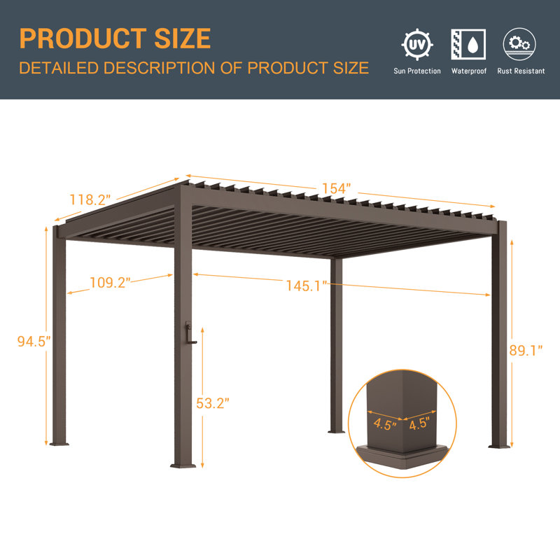 Outdoor Patio Pergola Adjustable Metal Pergola with Louvers, 10 Ft. x 13 Ft.	