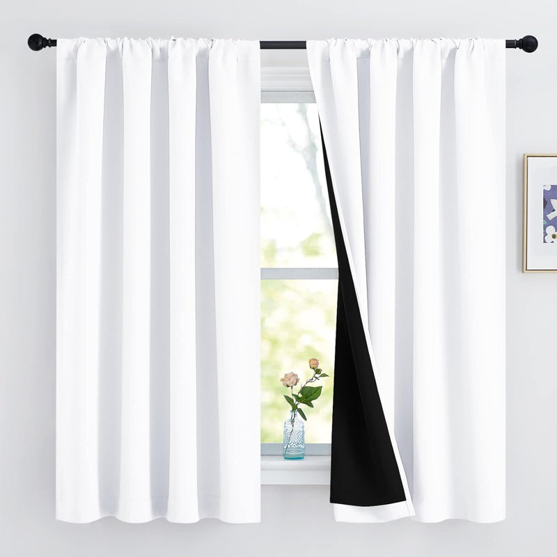 NICETOWN 100% Blackout Curtains for Living Room, Privacy Protection & Noise Reducing Drapes, Black Lined Rod Pocket Window Treatment Curtain Panels, Set of 2