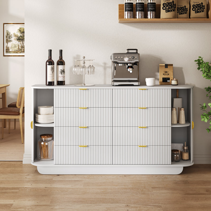 Commode cannelée l 63 po à 8 tiroirs pour chambre à coucher, commode en bois avec armoire Stroge pour le salon, couloir