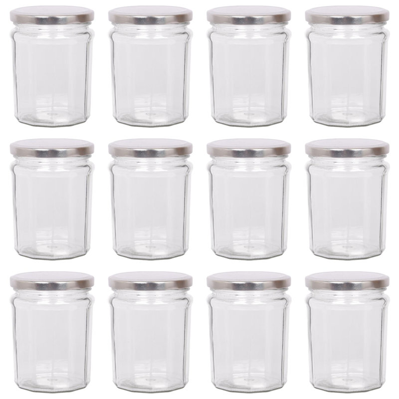 Glass Jar - Set of 12, Silver, 380ml