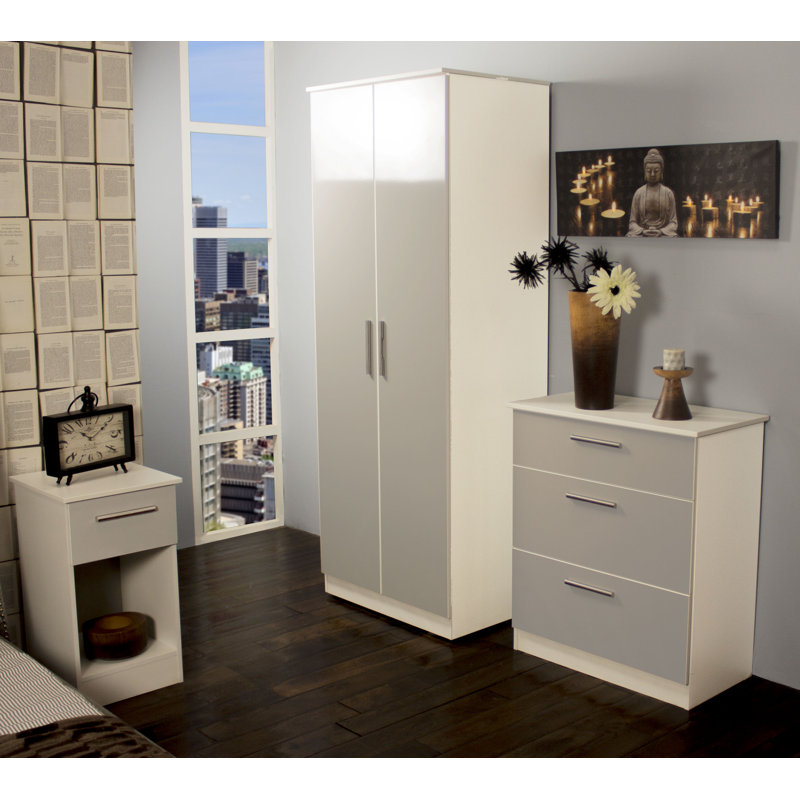 Fully Assembled Chesler 2 Drawer Bedside Table, Grey