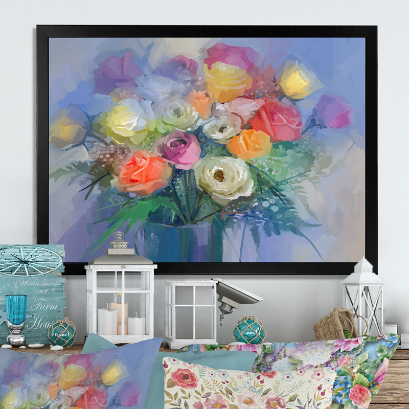 «Grunge Pastel Flower Bouquet», reproduction sur toile flottante, H 8 po x l 12 po x P 1 po, Cadre noir