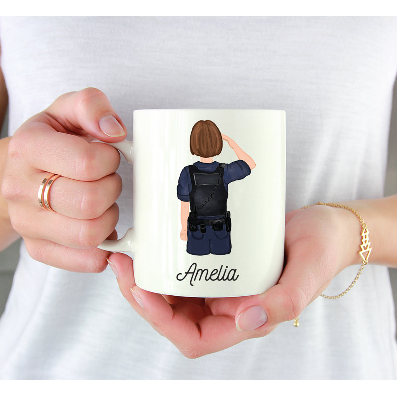 Tasse à café personnalisée, Blanc / brun, femme, agent de police 22 ans, Oui