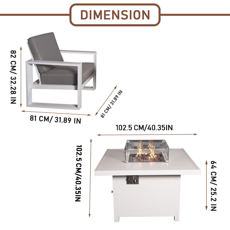 Ensemble repas d'extérieur pour 4 personnes Makenli, H 25,2 po x L 40,35 po x l 40,35 po