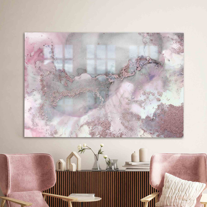 Art mural moderne en verre marbré rose et gris pour une décoration élégante dans un style unique avec une impression de haute qualité