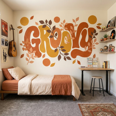 Typography Wallpaper Grow Quote Botanical Leaves Removable Wall Decor