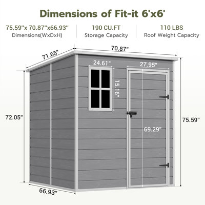 6 ft. W x 6 ft. D Outdoor Resin Storage Shed, Waterproof Patio Storage Shed with Window, Lockable Door and Floor, Plastic Large Tool Shed for Garden, Poolside, Lawn, Bike
