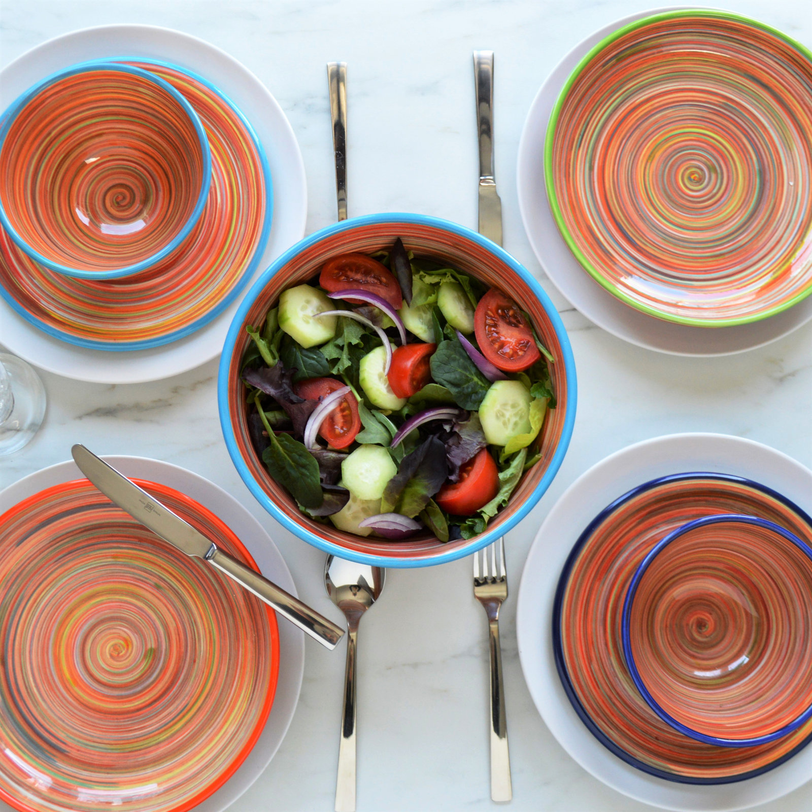 Raia Earthenware Pasta Bowl, Multicolor Orange 
