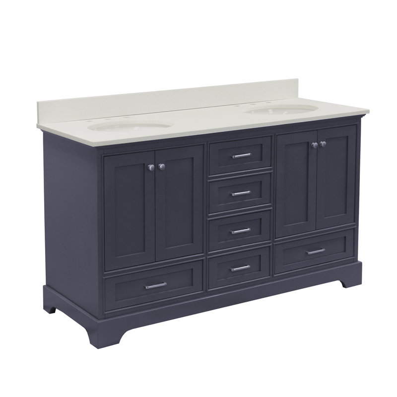 Larosa 60'' Double Bathroom Vanity with Top, Marine Gray, Quartz