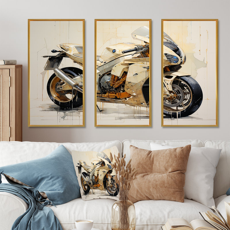 Minimalisme, moto I - ensemble d'art sur toile, Cadre flottant doré, H 40 po x l 60 po x P 1 po