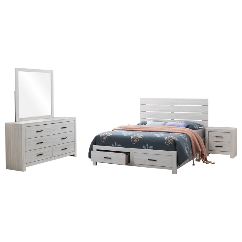 Ensemble de chambre avec grand lit 4 pièces Buckhurst Blanc bord de mer, Grand