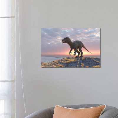 Dinosaur On A Sea Beach by Mike Kiev - Wrapped Canvas Print