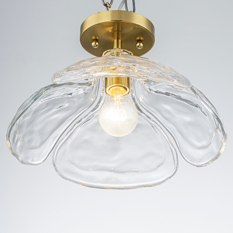 Suspension Lunelle 1 lumière en verre transparent en forme de fleur