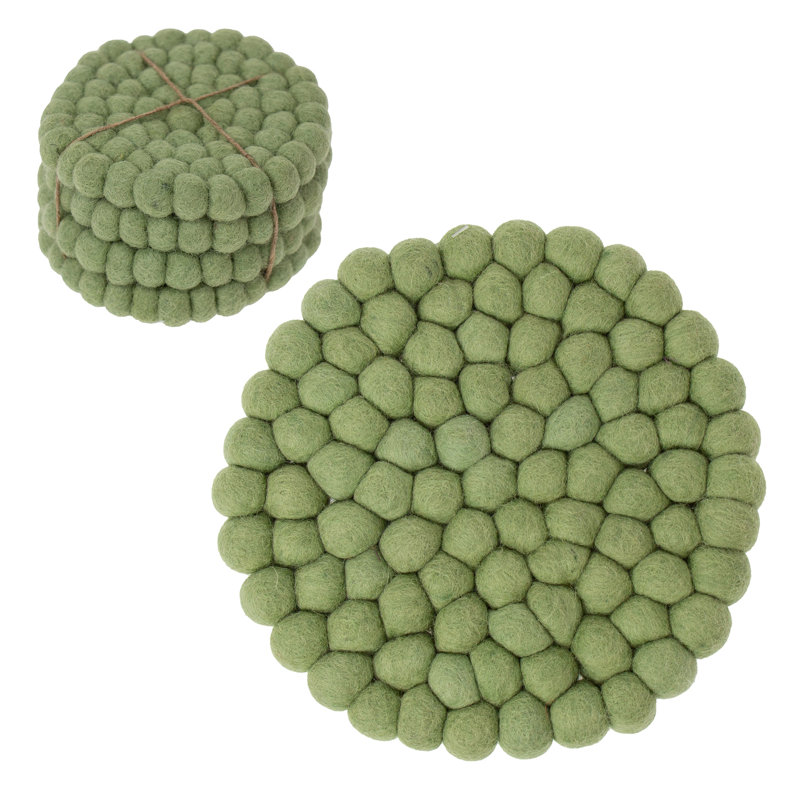 Ensemble de sous-pieds et sous-verres en feutre fabriqués à la main, brun bois flottant, Vert