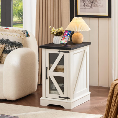 Ensemble de table de chevet avec porte de grange en verre