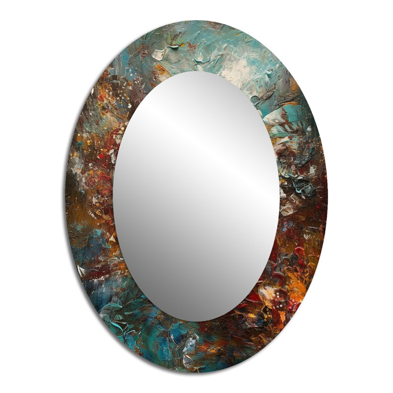Autumn Bliss Afternoon Abstract Red Orange Blue I - Blue Oval Wall Mirror Decor, 40" x 30"
