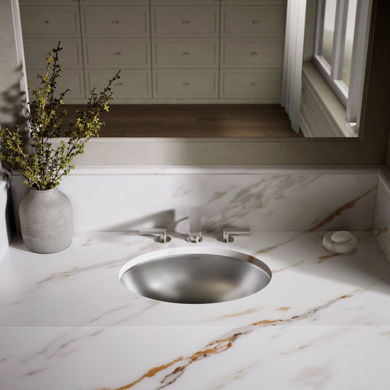 Rhythm Metal Oval Undermount Bathroom Sink, Satin