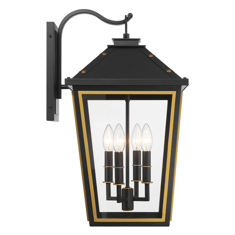 Michalena Matte Black + Textured Gold Outdoor Lighting, 22.50" H x 12" W x 14.25" D
