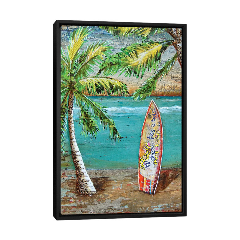«Surfs Up» par Danny Phillips - impression d'art graphique, Pas de tapis, H 26 po x l 18 po x 1,5 po, Toile avec cadre noir