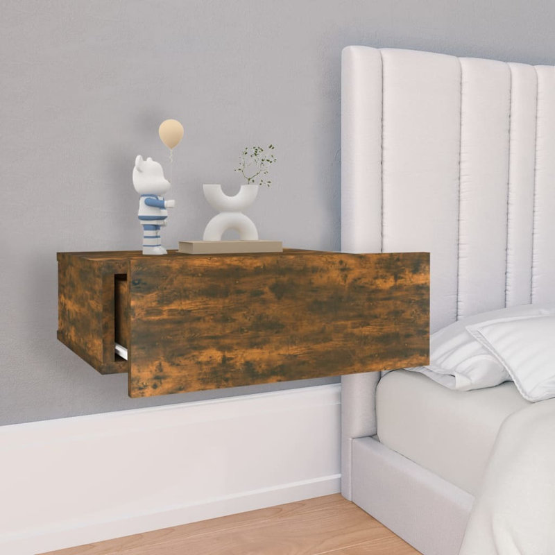 Dorete Floating Nightstand 40x30x15 cm Engineered Wood, Smoked Oak, Individual