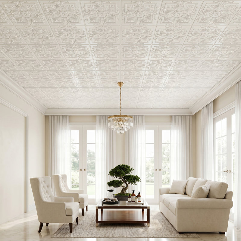 Carreau de plafond en polystyrène 1,6 pi x 1,6 pi Victorian, Blanc uni