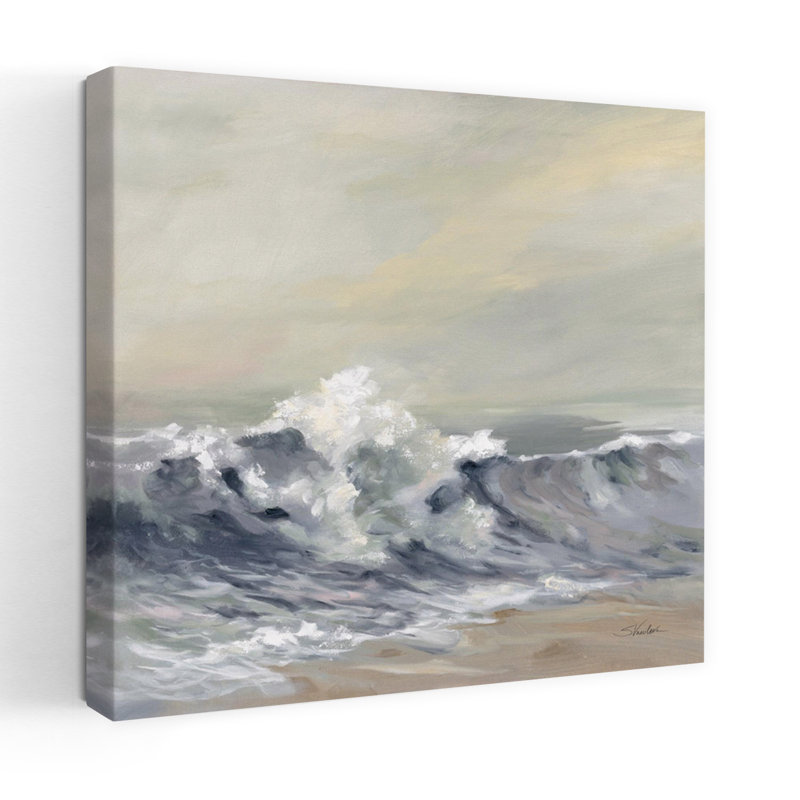 Vague côtière éclaboussant avec art bleu plage, H 18 po x l 18 po