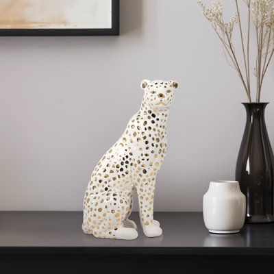 Ankney Leopard Sculpture Figurine Accent – Decorative Objects and Statues for Kitchen and Home Decor – Elegant Ceramic Animal Decorations for Living Room, Shelf, or Entryway Table Styling – 11", White