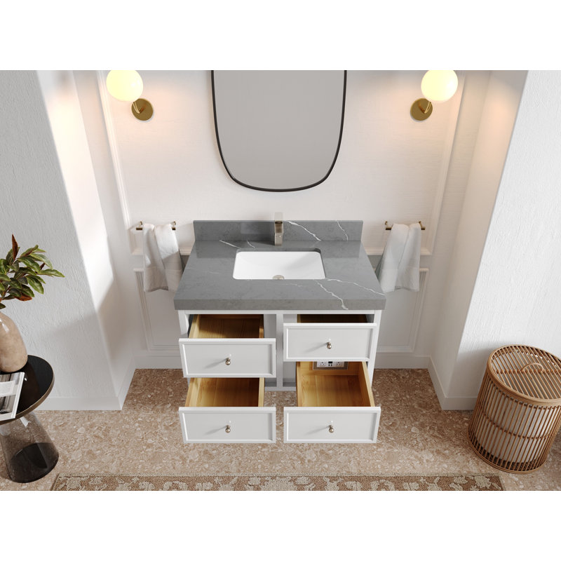 Roswell flottant 36 po X P 22 po D Meuble-lavabo simple avec 2 po Quartz, Gris Piatra