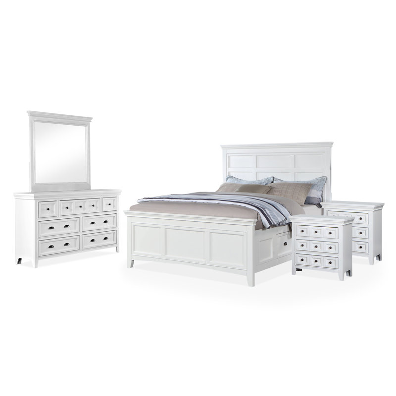 Genesha Solid Wood Piece Bedroom Set, Queen, White
