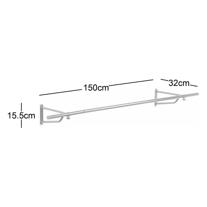 150 cm Wide Wall Mountable Garment Wardrobe Rail 5ft