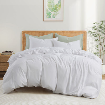 Duvet Cover Set - 100% Organic Bamboo Bedding Set, Cooling Silk Soft Breathable, White