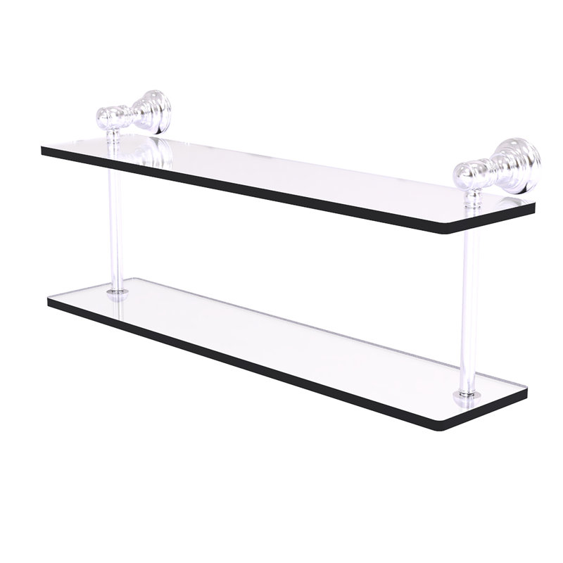 Tablette à 2 niveaux en verre Freyja, H 5,6 po x l 22 po x P 9,2 po, Chrome satiné