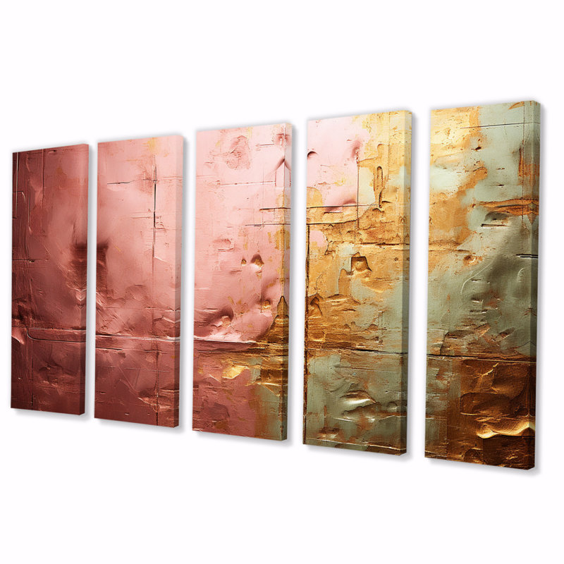 «Submission Of Significance», or rose rétro I - art mural abstrait, salon - 5 panneaux égaux